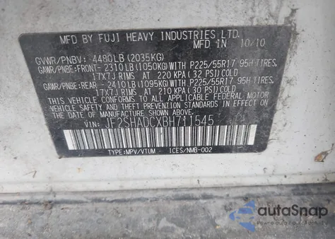 2011 Subaru Forester 2.5X Premium из США, поврежденный, VIN JF2SHADCXBH711545